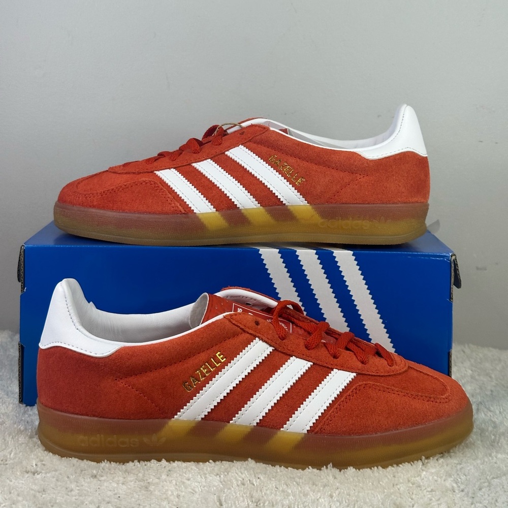 adidas Gazelle Orange White Suede Athletic Shoes